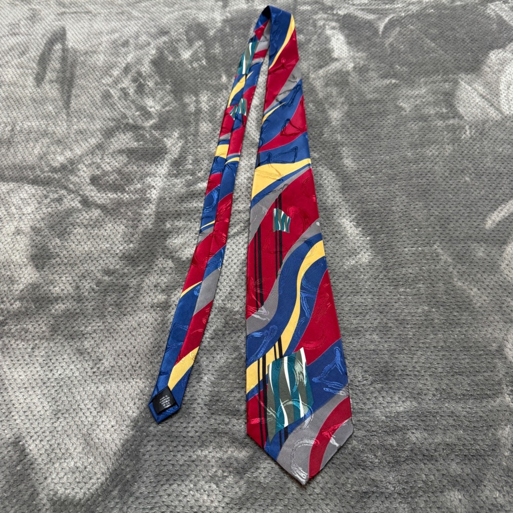 Ketch Classics‎ Mens Abstract Geometric Swirl Necktie Red Blue Yellow Polyester - Picture 2 of 6